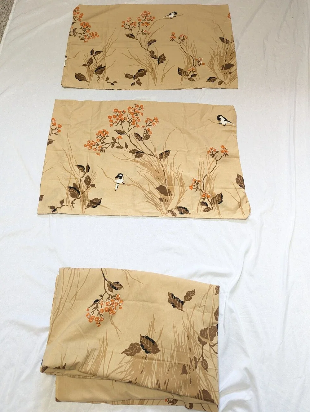 Little Chickadee By Pequot Muslin Vtg 70's Flat Sheet & Pillowcase Set Double
